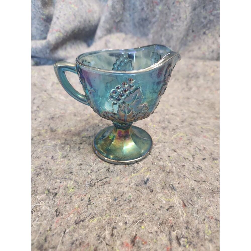 Creamer Indiana Blue Carnival Glass Harvest Grapes ( 1970's )